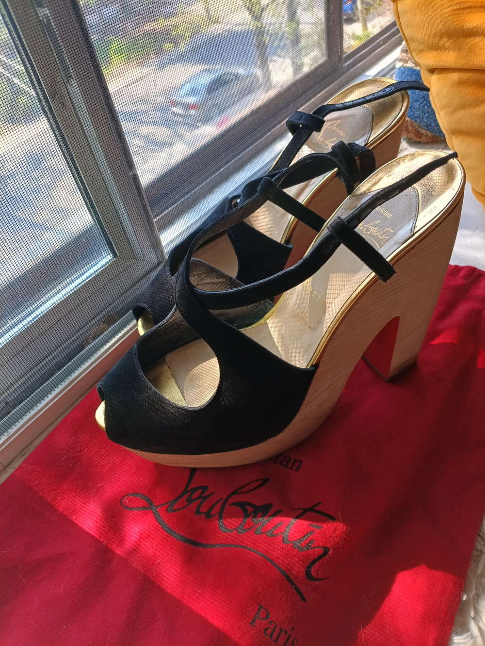 Christian Louboutin Black Suede Platform Slingback Heels